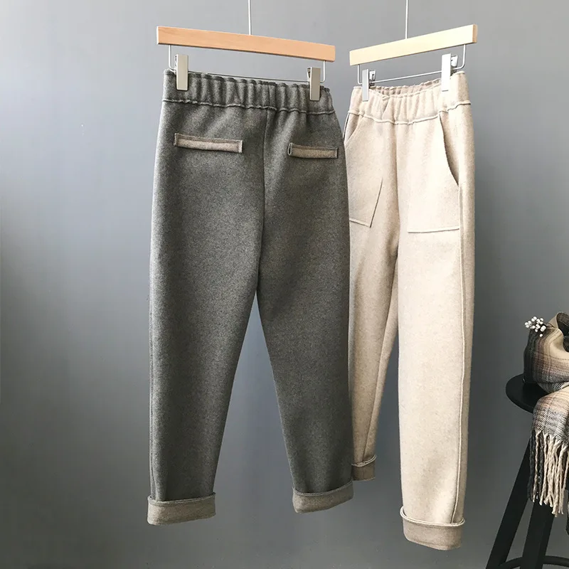 Huapate Winter Summer Pants Woman Korean Office Woolen Haren Thin England Trousers Suit High Waist Women Pantalon Bottom