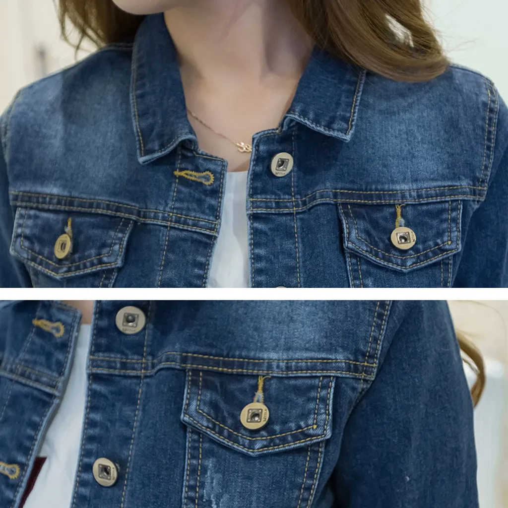 Kopen Korte Denim 2019 Herfst Winter Jassen Vrouwen Wit Wassen Lange Mouwen Vintage Casual Jean Jacket Bomber Denim Jas Flarden #3
