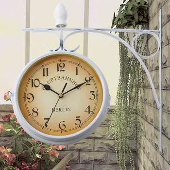 

Honhill Station Clock Double Sided Round Mount Wall Clock Garden Vintage Classic Retro Home Decor for Gift Black White