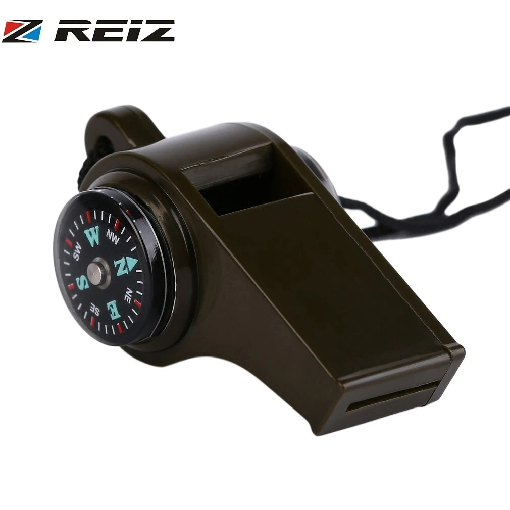 Camping Survival Whistle Durable Plastic 3 in1 Olive Green Whistle Compass Thermometer For Outdoor Emergency Gear