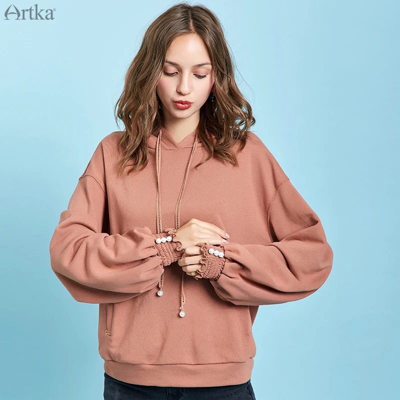 ARTKA Autumn New Women Sweatshirt Fashion Lantern Sleeve Hoodie Sweatshirt O-Neck Pullover Casual Hoodies Women VA10596Q