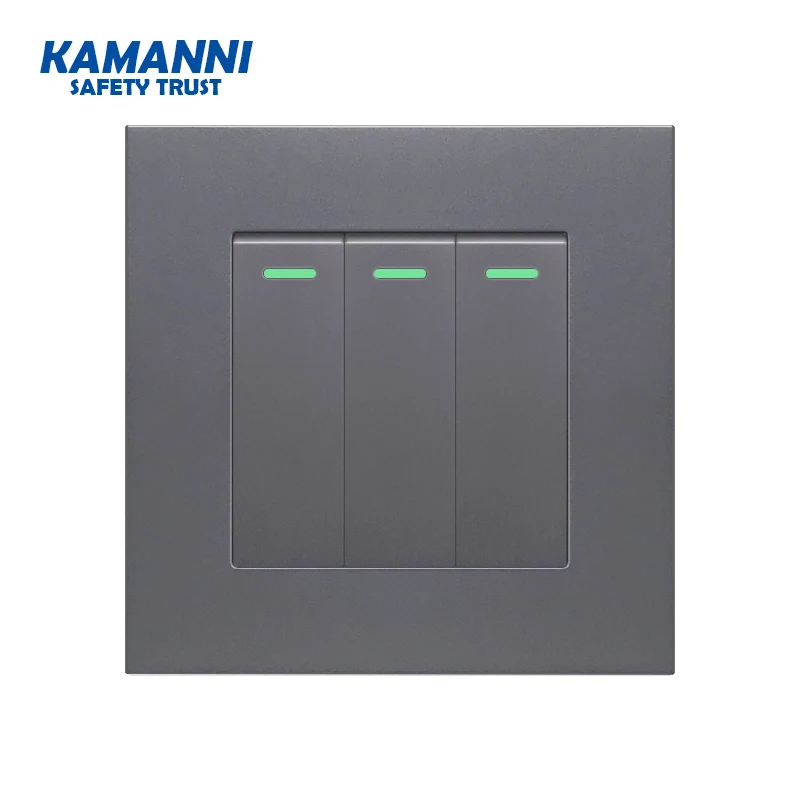 Flame retardant PC panel switch 1 gang 1/2 way large panel EU standard interrupter wall lamp 16 switch hidden luxury switch