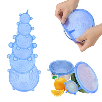 

6Pcs Bowl Pot Lid Cover Keeping Fresh Seal Pan Cooking Kitchen Accessories Silicone Food Wrap Silicone Stretch Lids Reusable