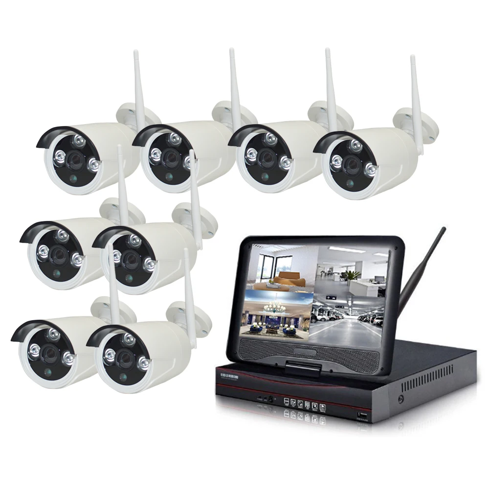 Система домашнего наблюдения Беспроводной комплект ip-камеры 8CH 1080P HD ИК WI-FI IP камера 8CH WI-FI NVR с 10 дюймов ЖК-дисплей экран