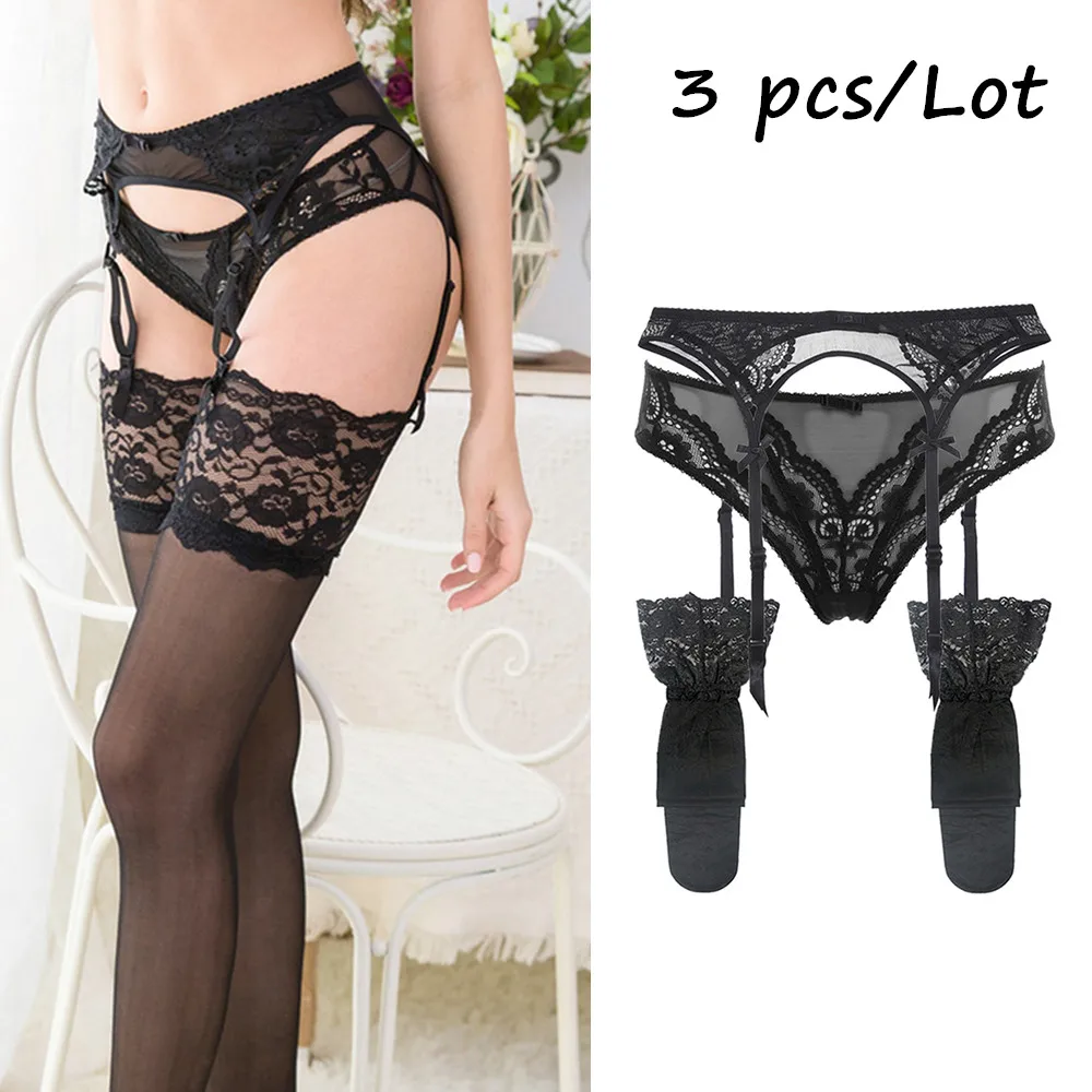 CYHWR женские sexy кружева цветок черный/цвет красного вина/белый пояс для чулок свадебные подвязки ремни + чулки + трусики 3 шт./лот