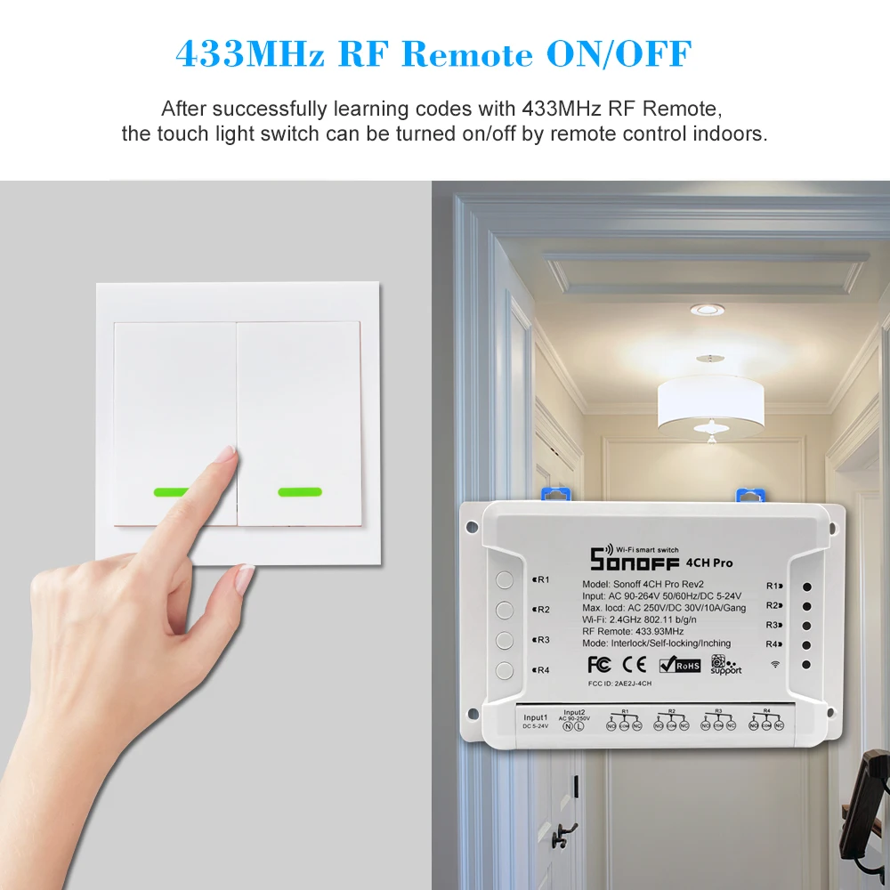 SONOFF 4CH Pro ITEAD RF 433 МГц 4 банды WiFI переключатель 3 режима работы