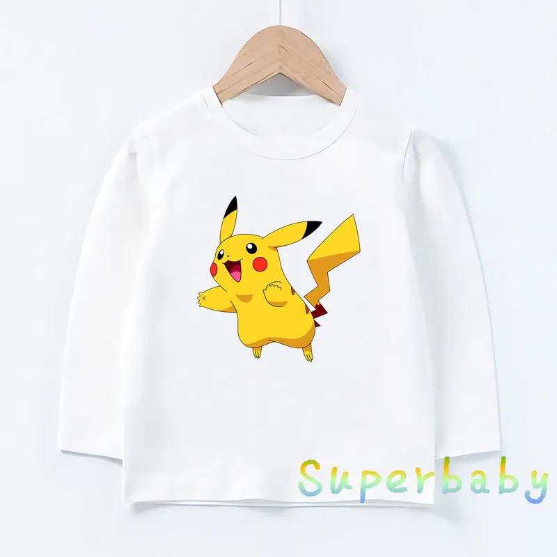 Children POKEMON GO Pikachu Print T shirt Baby Boys Girls Cartoon Funny Tops Kids Long Sleeve T-shirt,LKP2080
