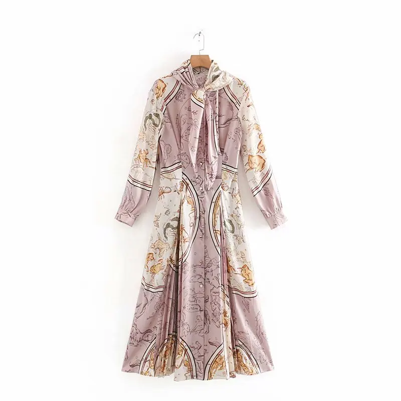 Женское винтажное платье с тотемным принтом повседневное облегающее карманами