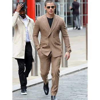 

Custom Made Khaki Double Breasted Men Suit Groom Suits Tuxedo Slim Fit Custom 2 Piece Prom Blazer Ternos (Jacket+Pants)