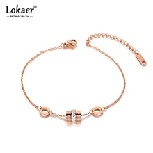 Lokaer модные глиняные CZ хрустальные браслеты с подвесками ювелирные изделия для женщин девочек розовое золото нержавеющая сталь цепь и звено браслет B19100