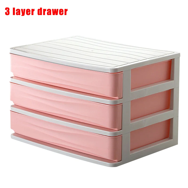 Pink 3 Layer Drawer Настольная коробка для хранения косметики макияж Органайзер с ящиком подставка для помады пластиковый чехол для хранения - Цвет: Pink 3 Layer Drawer