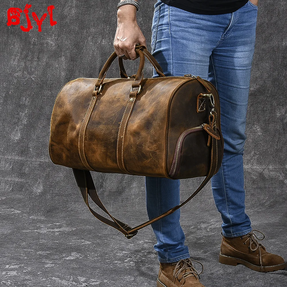 Retro Large Capacity Men S Handbags Male Crazy Horse Leather Travel Bag Men Shoes Bag Bucket Shoulder Bags Male Luggage Bag Travel Bags Aliexpress