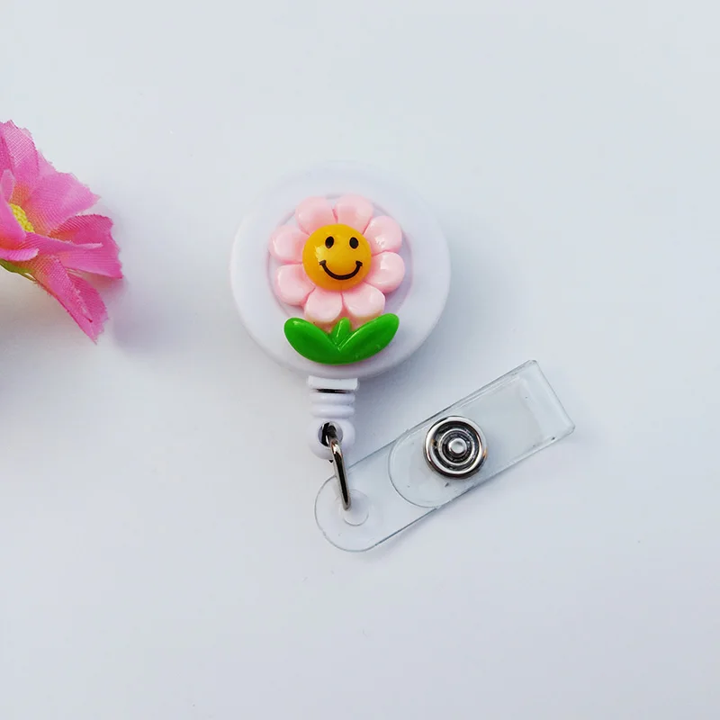New design lovely Smiley face Flower Badge Reel Bus card student nurse ID Name Card Badge Holder School office supplies