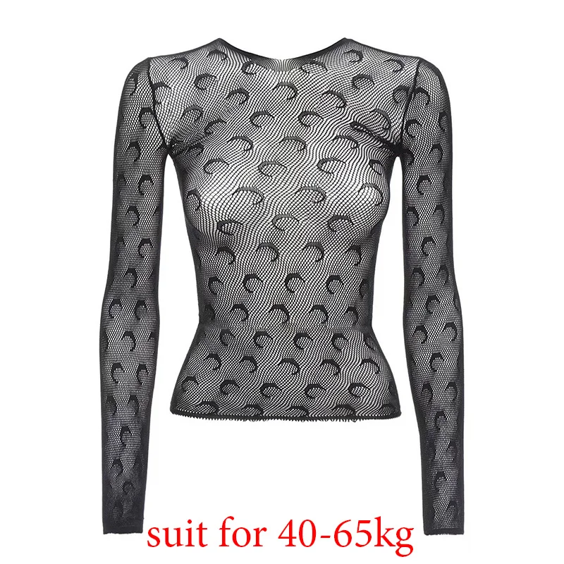 Women Sexy Mesh Tshirt Female See Through Fashion New Moon Tops Long Sleeve Skinny High Streetwear Fishnet Transparent T-shirts summer crop top