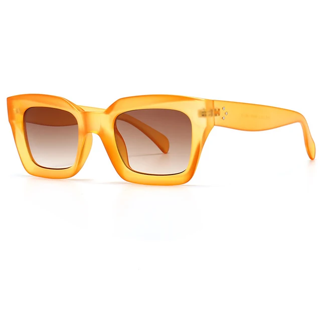 Cool Colorful Square Sunglasses Women Men New Brand Design Vintage Sun Glasses For Women Unique Flat Top Eyewear Shades UV400 Yellow-Brown