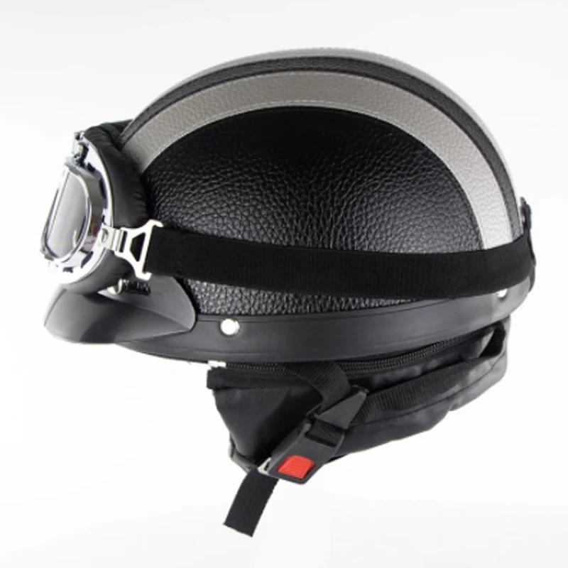 Retro Leather Motorbike Helmet Motorcycle Riding Vintage Cruiser Touring Half Helmets Moto Bicycle Scooter Skating Baseball Cap