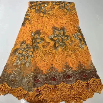 

New Top Milk Silk Lace Color Stones French Lace Fabric African Lace Fabric High Quality Nigerian Lace Fabric For Wedding Orange