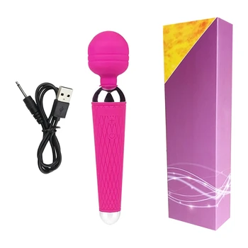 Female USB Recharge Vibrator Massager Magic Wand Powerful G Spot Clitoris Stimulator Vibrating Adult Sex Toys for Women 11