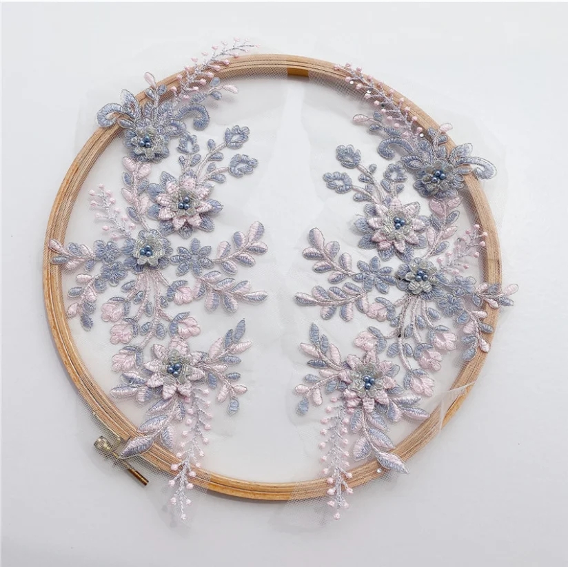 34*14cm Contrast Color 3D Bead Lace Applique Trim Ribbon Embroidered DIY Dress Clothing Accessories 1 Piece/lot lace fabric lace sewing accessories lace sewing supplies lace garment accessories clothing accessories clothing craft accessories