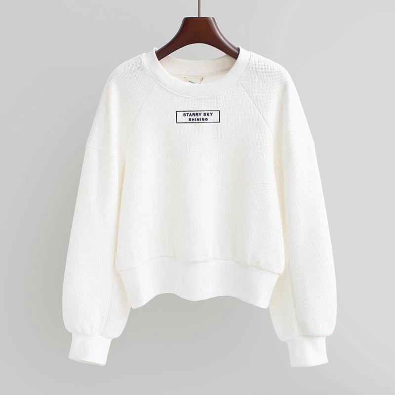 EWQ Sudadera blanca sin capucha para mujer, ropa para Parte Superior Femenina, suelta, de manga larga, con cuello moda coreana, 16E3356, novedad de 2021|Sudaderas con y sudaderas| -