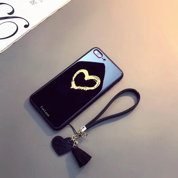 Для Xiaomi mi 9 SE 5X6X8 Lite mi x 2S Note 3 Max 2 Play CC9E A3 lite чехол из закаленного стекла с сердечком и кисточкой - Цвет: BALCK4