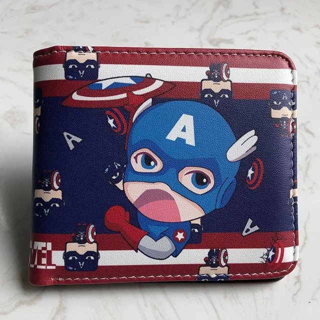 Marvel Men Wallet Q Version Captain America SpiderMan Wallet Men Comic Version Super Heroes Wallet Women with Card Holder Wallet Q version Captain