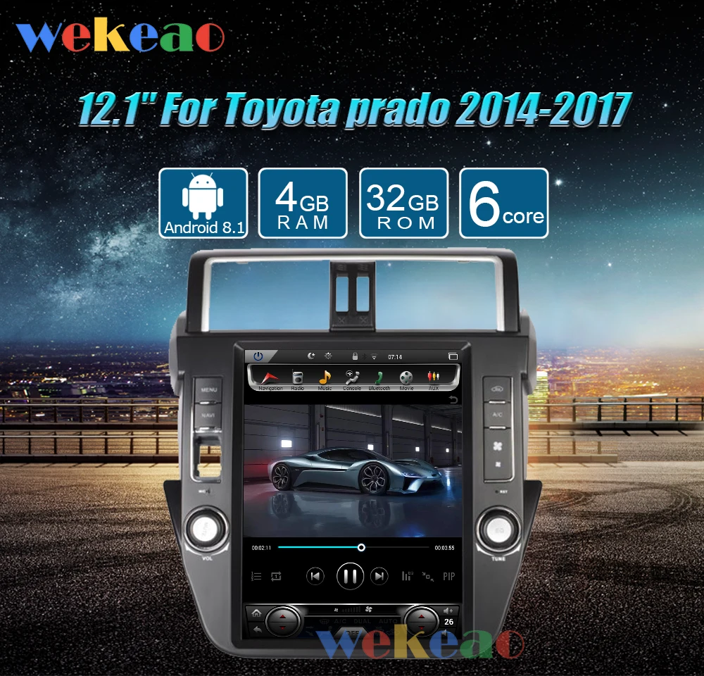 Wekeao вертикальный экран Tesla стиль 12,1 ''Android 8,1 автомобильный Dvd мультимедийный плеер для Toyota Prado Авторадио