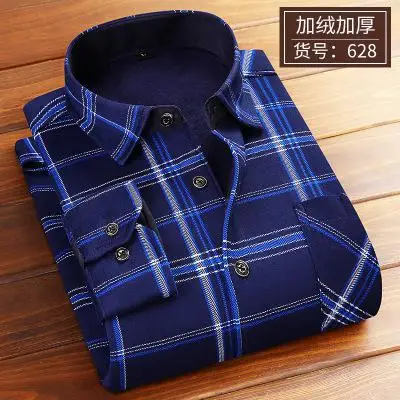 Осень зима мужской хлопок для бизнес на каждый день клетчатое платье рубашки мужские рубашки с длинным рукавом бархатные теплые Camisa Social Masculina Размер 4XL - Цвет: 9