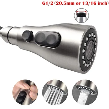 

Adjusted Kitchen Bathroom Tap Faucet Pull Out Shower Head Water Spray Replacement Head Sprinkler Three-function Pause Pull Head