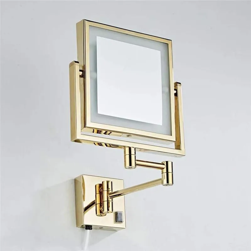 

LIUYUE Makeup Mirrors Gold LED Wall Mounted Extending Folding Double Side LED Light Mirror 3 x Magnification Bathroom Mirror