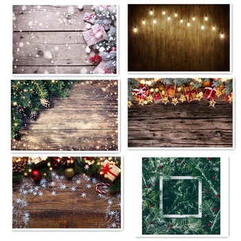 

Christmas Backdrop Wood Board Stars Lights Gift Box Pine Snowflakes Vinyl Photography Background Photo Studio Photophone