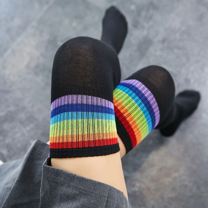 Hot Women Winter Warm Cable Long Boot Sokken Over Knee Thigh High Stockings Beautiful Rainbow Patterns Stockings Thermal
