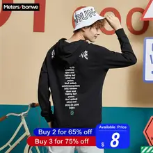 Metersbonwe, мужские толстовки, длинный рукав, толстовка,, новинка, весна, осень, для мужчин, хип-хоп стиль, уличная одежда, с буквенным принтом, o-образный вырез, свободные толстовки