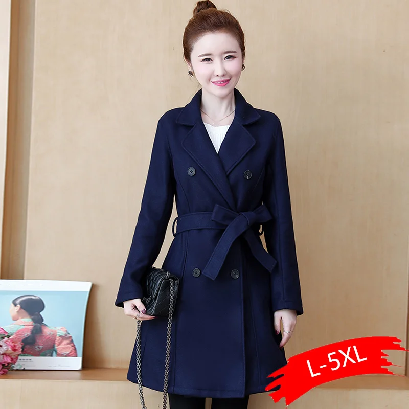 Large Size Women's Autumn Coat New Age-reduction Belt Was Thin And Long Woolen Coat