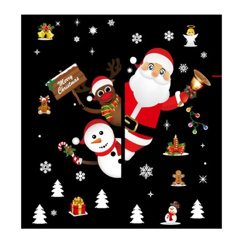 Рождественские оконные витрины съемные Санта-Клаус Снеговик Лось настенные наклейки