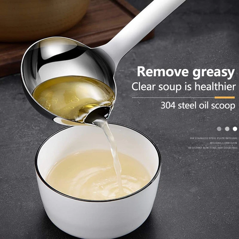 

Oil Seperator Spoon, Stainless Steel Oil Filter Spoon Soup with Long Handle Oil Soup Cooking Strainer Filter Soup Ladle