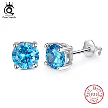 ORSA JEWELS, 12 цветов, серьги-гвоздики с камнем по месяцу рождения для женщин, 925 пробы, серебряные серьги с зубцами, Установка AAA кубического циркония, ювелирное изделие SE84