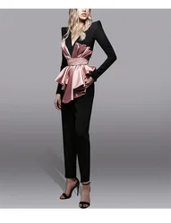 Костюм женский Mulheres Ternos Mais Novo Designer Rosa Cinto Casaco Formal Blazer Pant Custom Made Partido Prom Jantar 2 Peças Ternos Definir