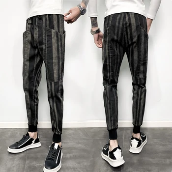 

Men's Casual Stripe Pants Streetwear Jogger Trousers Drawstring Social Sweatpants Hip Hop Trousers Pockets Men Clothes 2019