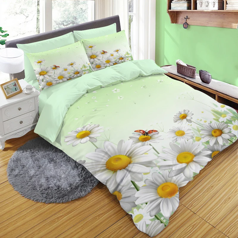 

Bedding sets Double Queen King 240x220 bed linens euro Family size For home Duvet cover Set Pillowcase Spring green sun flower