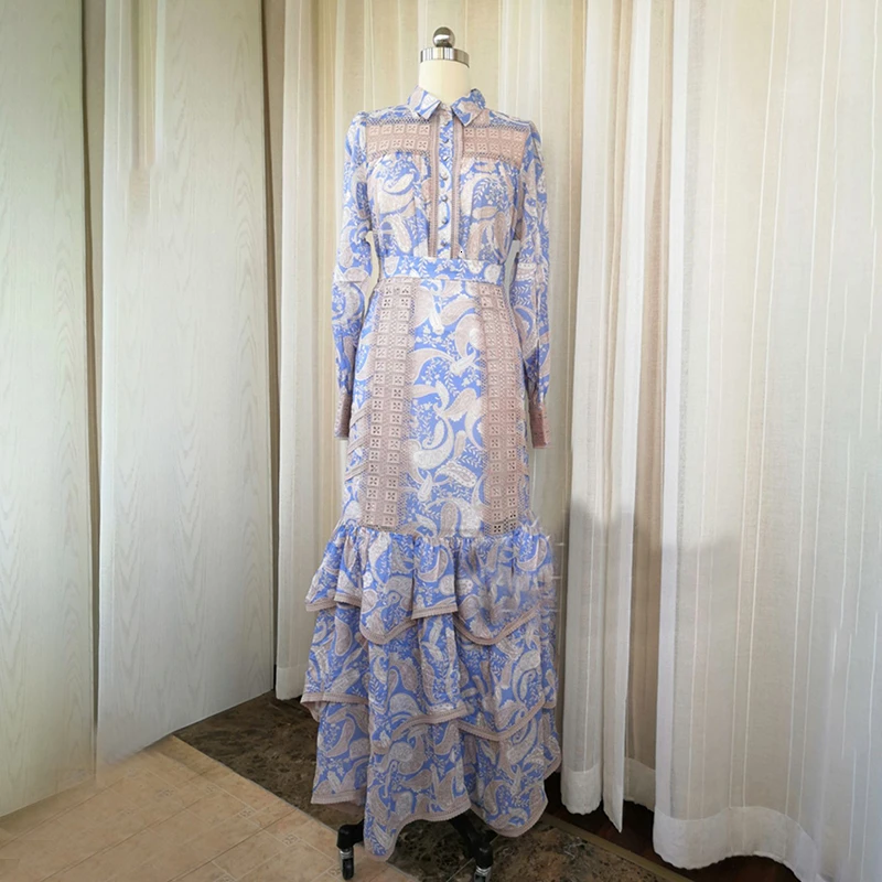 Women Two Piece Sets Floral Print Lantern Sleeve Blouse Shirt And High Waist Maxi Skirt - Цвет: photo color