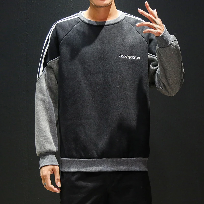 

2019 Spring And Autumn Men's New Casual Contrast Color Long-sleeved Round Neck Hoodies Loose Temperament Trend Cotton Harajuku
