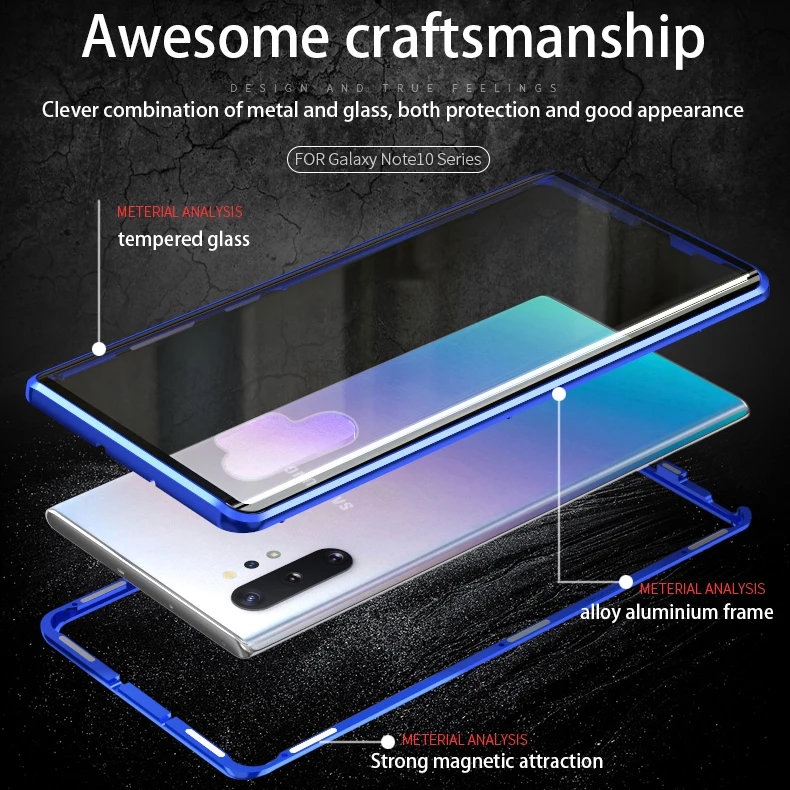 Luphie Магнитный адсорбционный металлический чехол для samsung Galaxy Note10 Note 10 Pro+ закаленное стекло задняя Магнитная крышка Чехлы