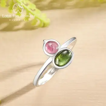

Lotus Fun Natural Tourmaline Lovely Gourd Shape Multicolor Gemstones Ring Real 925 Sterling Silver Rings for Women Fine Jewelry