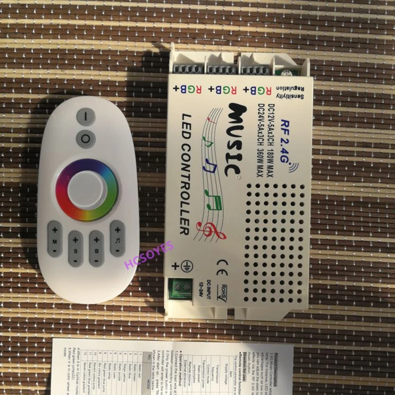 

DC 12-24V 2.4G Wireless RF Remote Control Music Sound Sensor RGB LED strip Controller For 5050 3528 3014 RGB Led Strips light