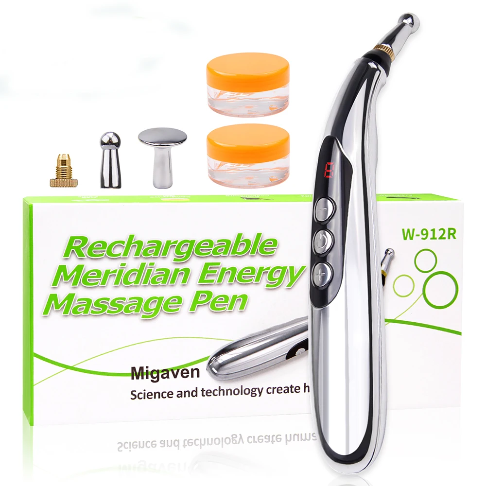 

Acupuncture Pen USB Rechargeable Electronic Acupuncture Meridian Therapy Machine Massager Relief Pain Tools with 3 Massage Heads