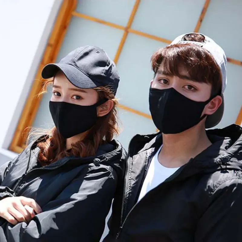 

2pcs Cotton Black Mouth Face Mask Anti PM2.5 Dust Mask with Activated Carbon Filter korean style Mask Fabric Face Mask