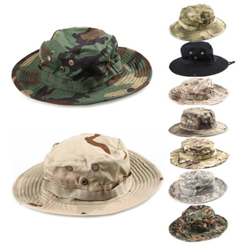 

Camo Military Hat Wide Brim Bucket Army Hat Outdoor Fishing Hat Tactical Bonnie Cap