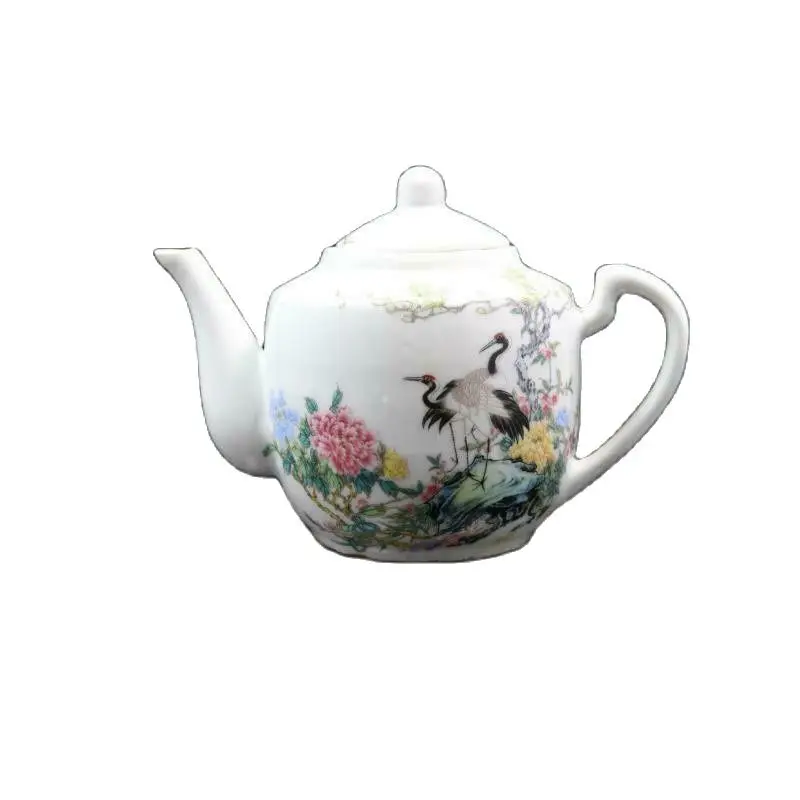 

Chinese Old Porcelain Pastel Crane Flower Bird Pattern Kung Fu Teapot