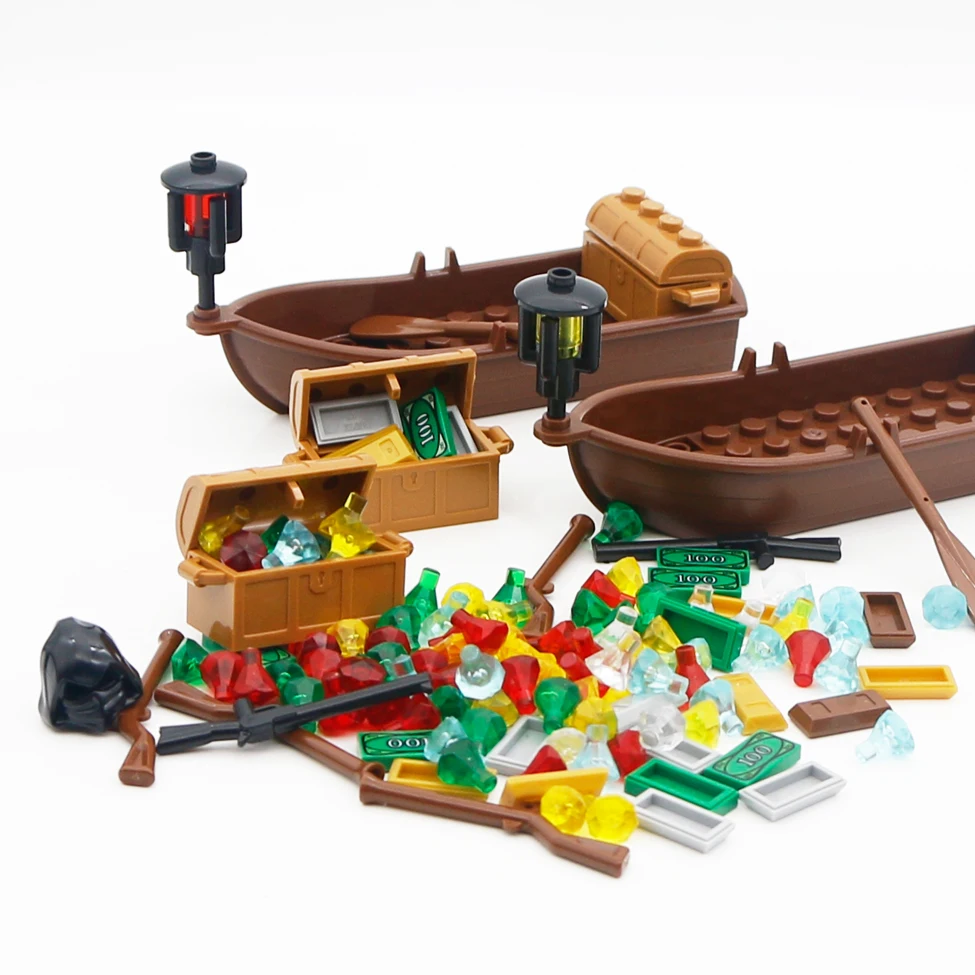 Pirates Treasure Accessories Parts Building Blocks City Girl Jewelry Gem Stone Gold Silver Money Model Figures Weapons Brick Toy
